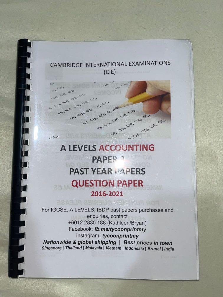 ACCOUNTING A LEVEL PAPER 3 QUESTION PAPER PYQ 20162021, Hobbies & Toys, Books & Magazines