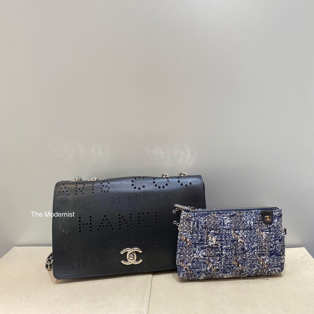Authentic Chanel Logo Eyelet Flap Bag Perforated Calfskin Luxury Bags Wallets on Carousell