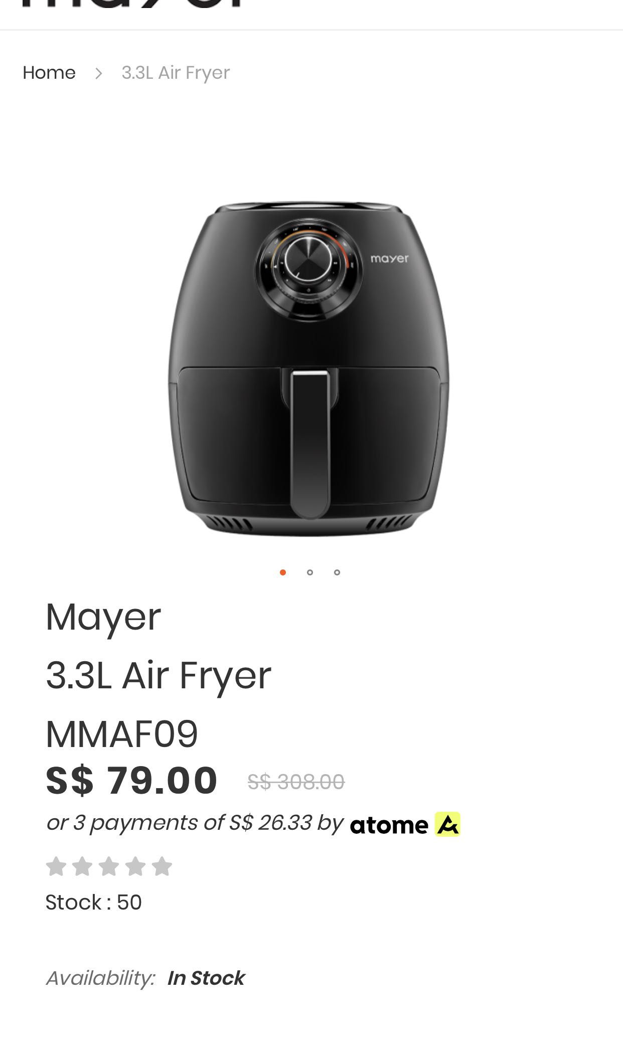 Brand new Mayer Air fryer MMAF09 black, Everything Else on Carousell