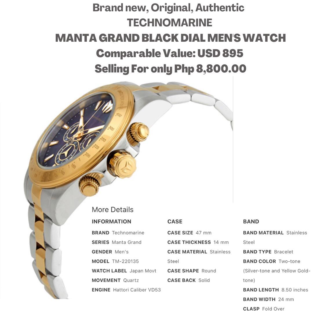 Brand New Two Tone TECHNOMARINE MANTA GRAND BLACK DIAL MEN S WATCH