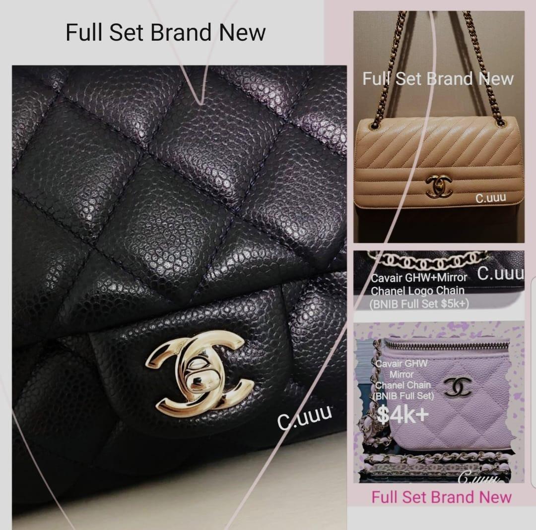 4590 CAVAIR Pink Full Set Receipt BNIB Authentic Chanel logo chain pink n black Medium classic flap back pocket bag In individual listing