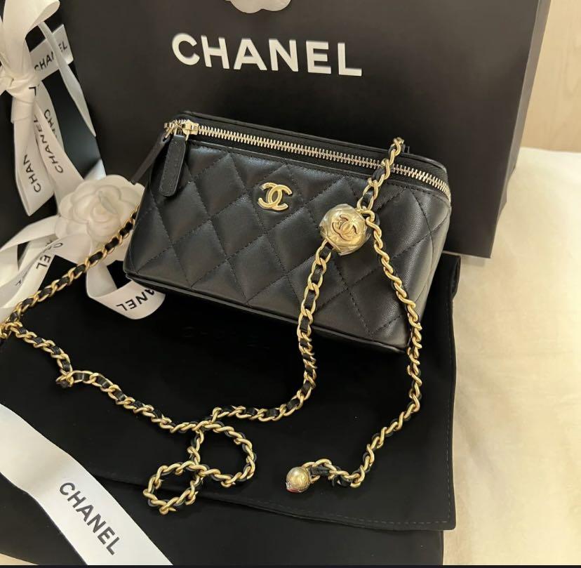 Authentic Chanel 22S Pearl Crush Mini Rectangular Black Lambskin Gold  Hardware