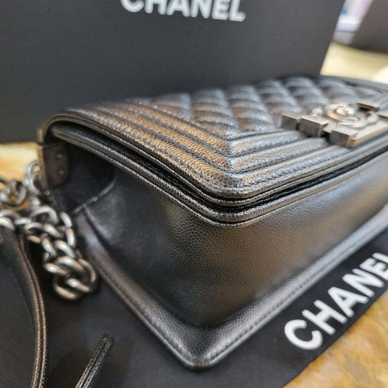 Chanel Boy Flap Quilted Metallic Calfskin Ruthenium Small Silver