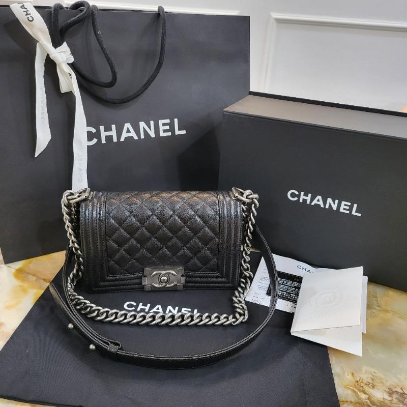 SOLD** CHANEL Small Boy Grained Calfskin & Ruthenium-Finish Metal Black,  Luxury, Bags & Wallets on Carousell