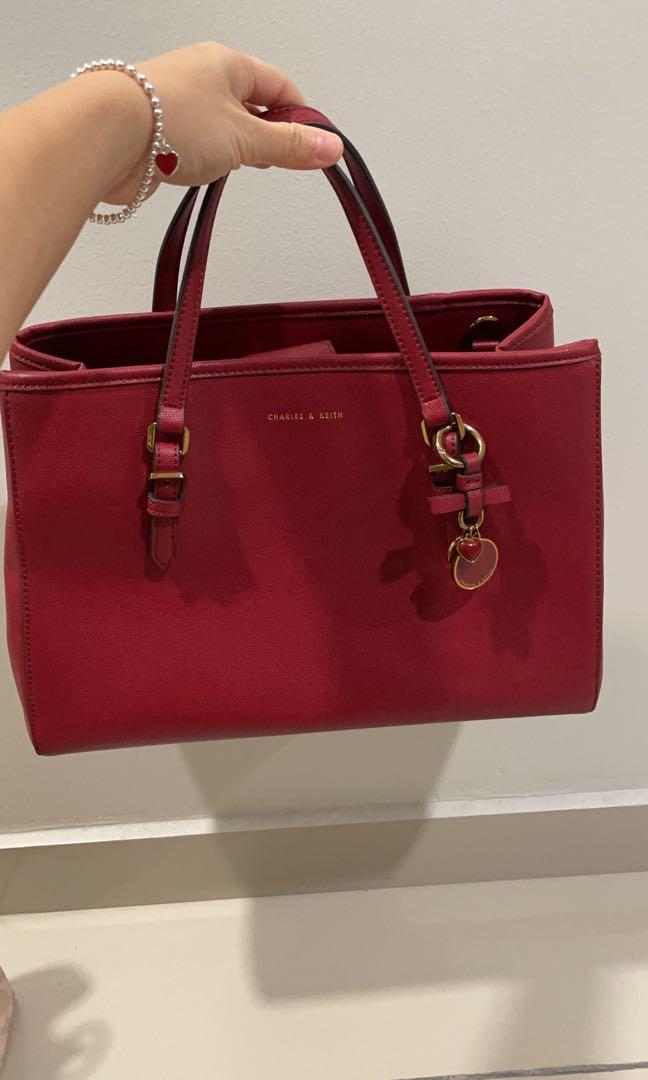 Charles & Keith Red Tote Bag, Luxury, Bags & Wallets on Carousell