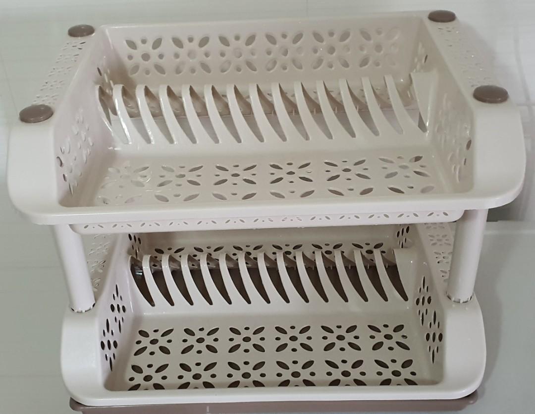 1pc Plastic Dish Rack, Modern Beige Double-layer Dish Drying Rack