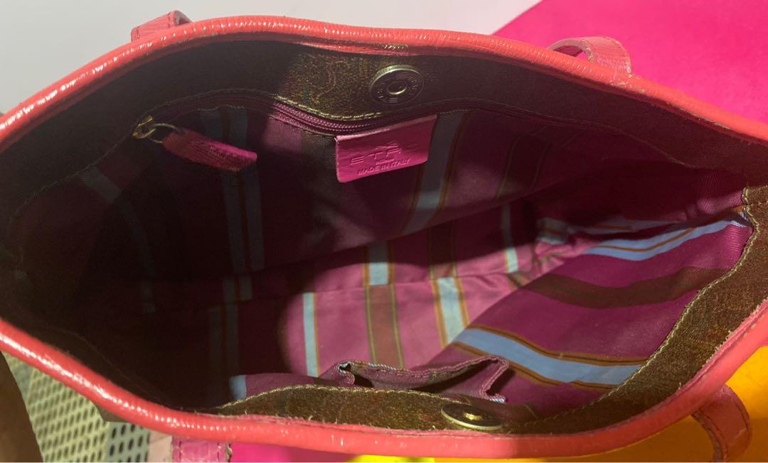 Etro Milano Floral Carpet-Bag Style Handbag Purse Italy Violet-Green-Fuchsia CLR