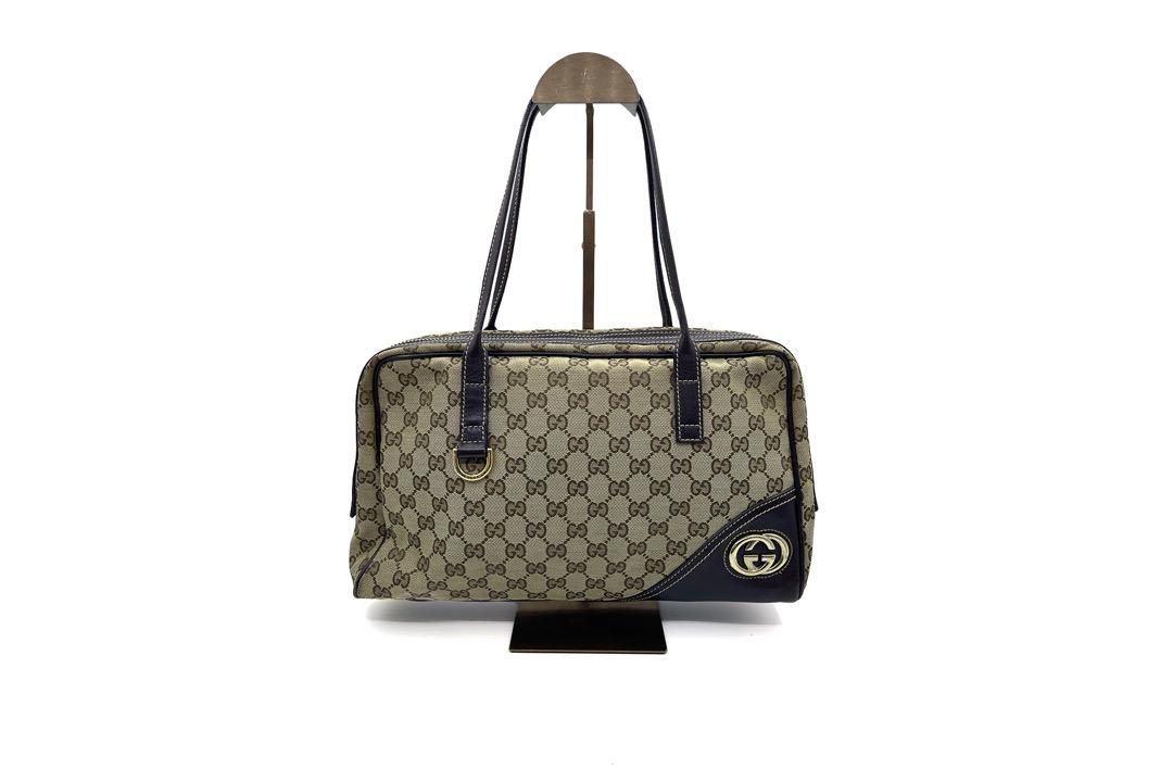 Gucci Silver GG Canvas and Leather New Britt Boston Bag Gucci