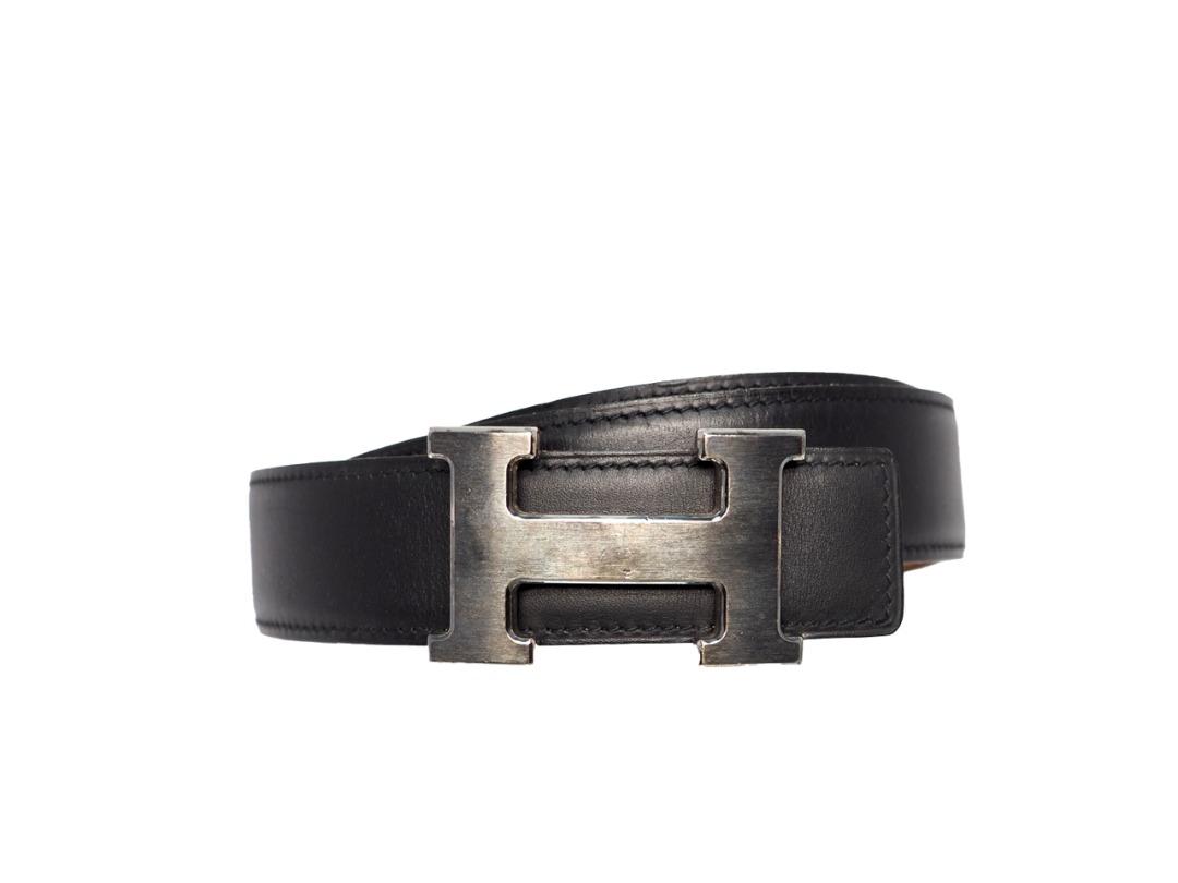 Hermes 32mm Reversible Gold/Black Constance H Belt Brushed Silver Buckle 85  cm