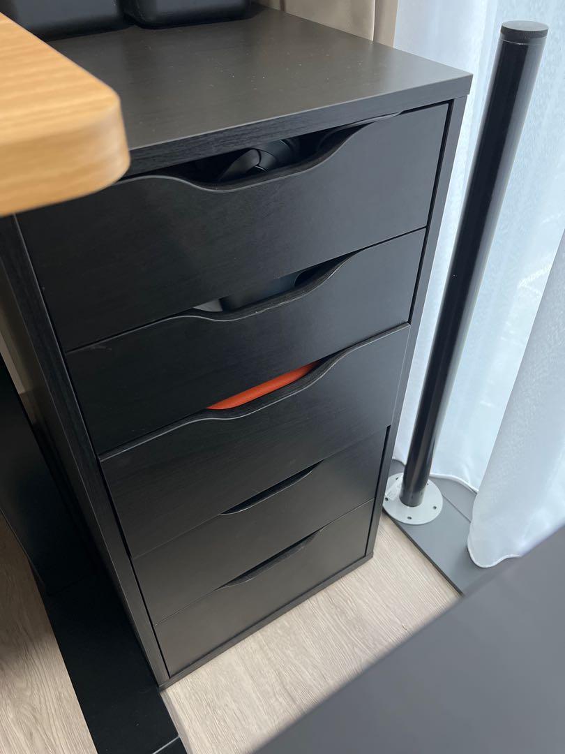 IKEA Alex Drawers + Ekbacken Worktop + Adils Desk Setup, Furniture ...
