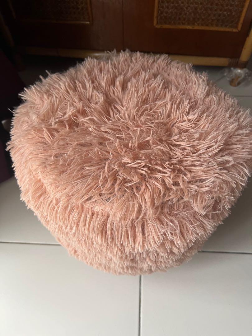 Kaison Pink Fur Makeup Chair Foot Rest Stool Furniture Home