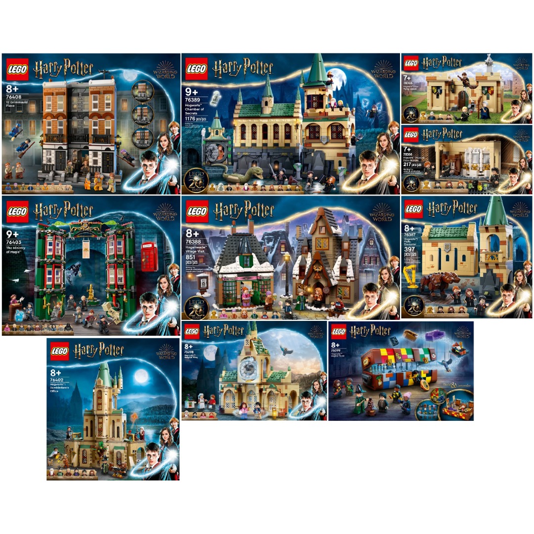 Lego Harry Potter Hogwarts 76386 Polyjuice Potion 76387 Fluffy 76388  Hogsmeade 76389 Chamber of Secrets 76395 First Flying Lesson 76398 Hospital  Wing 76399 Magical Trunk 76402 Dumbledore's Office 76403 The Ministry of