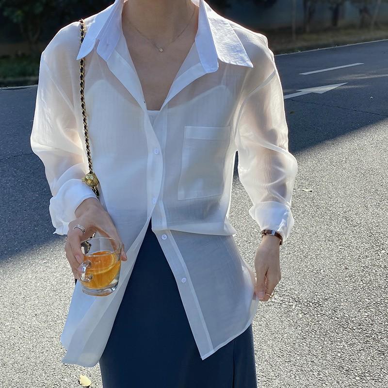 Liza Soberano Tiktok Chiffon Shirt Thin Fabric Cardigan Polo Collar ...