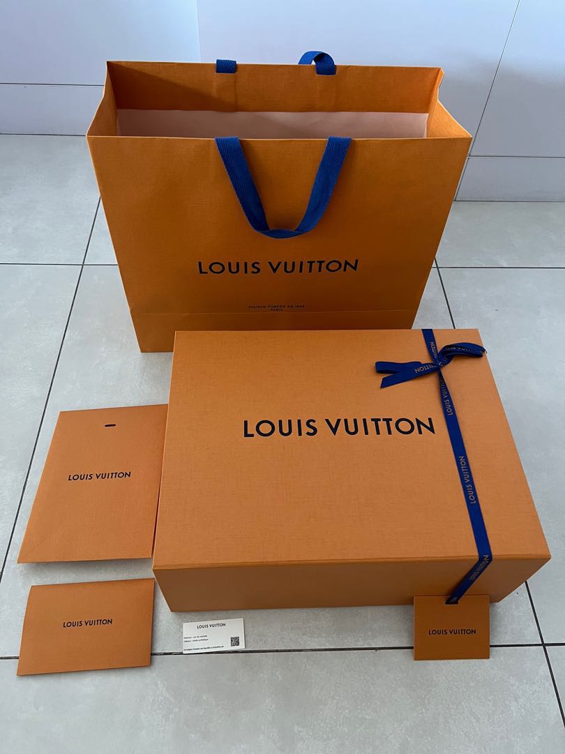 LOUIS VUITTON AUTHENTIC BOX AND PAPERBAG SET (also with ribbon and gift  dedication tag) - IN PERFECT BRAND NEW CONDITION - HARD MAGNETIC BOX (LV),  Luxury, Bags & Wallets on Carousell