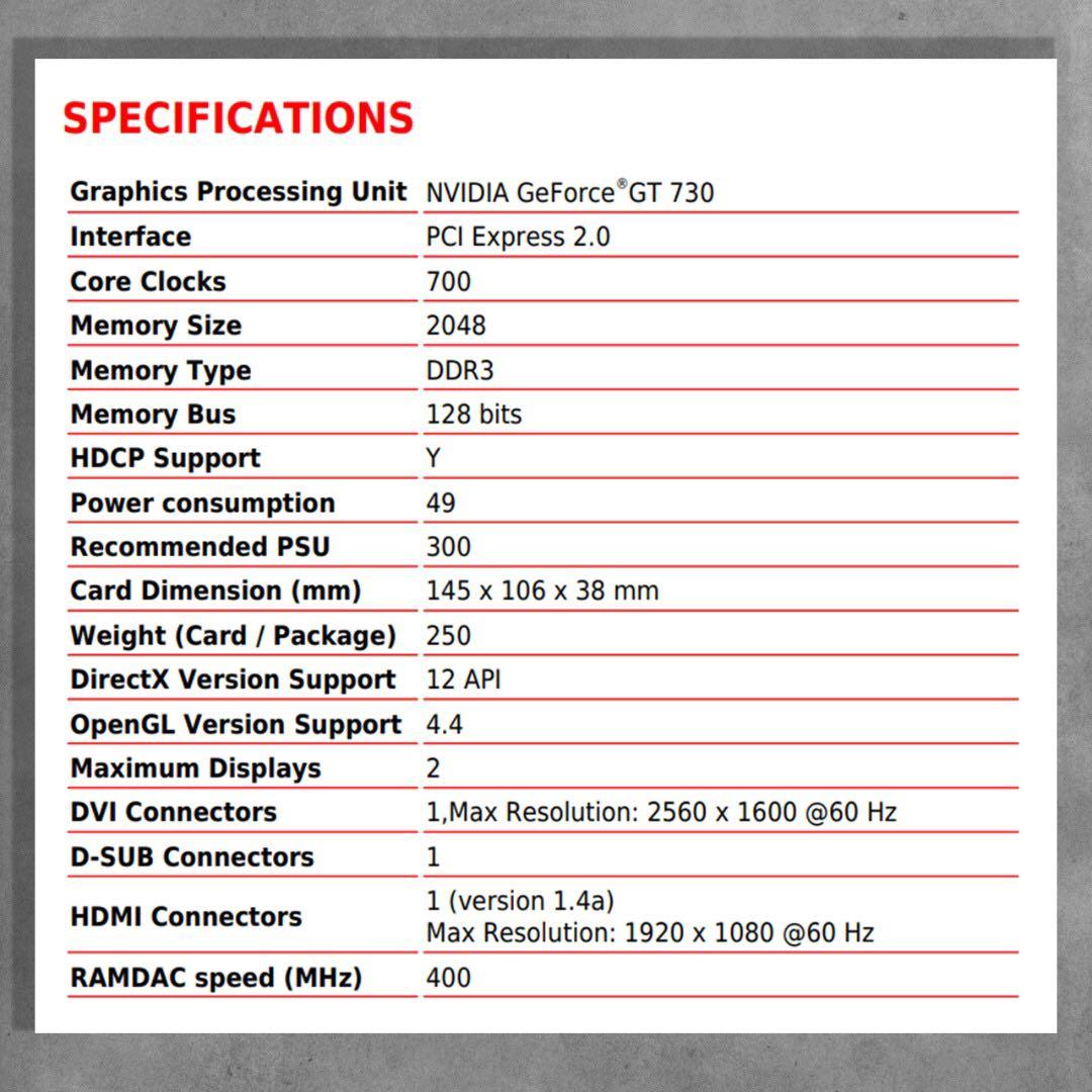 MSI GeForce GT 730 Video Card N730-2GD3V3 