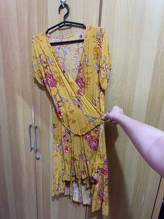 Mustard wrap around dress
