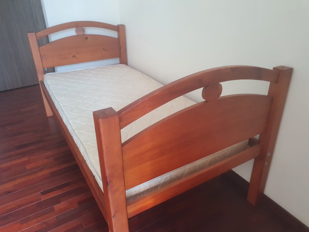 Picket and Rail double deck single bed frame and mattress, Furniture