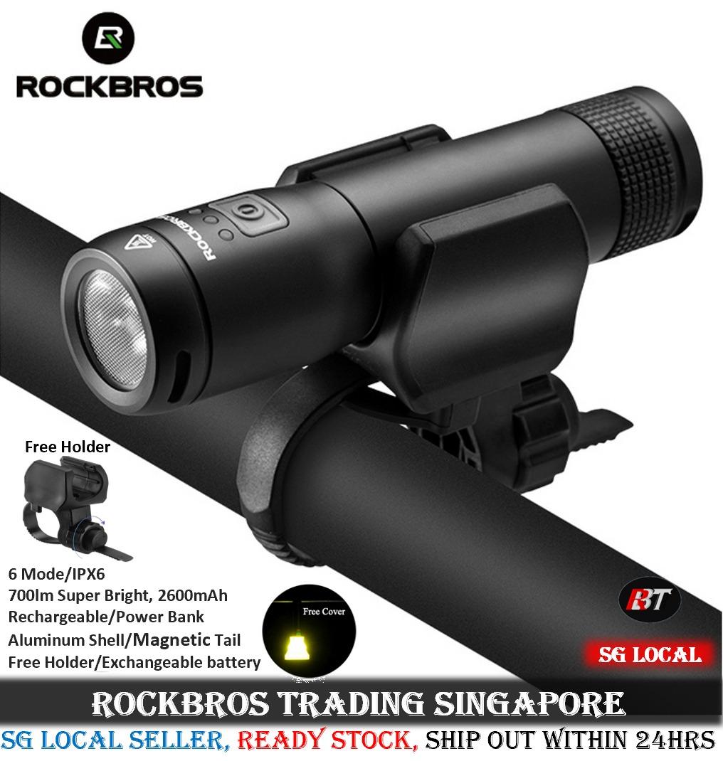 ROCKBROS Bicycle Light Headlight Waterproof LED light Power Bank USB Rechargeable light Battery Replaceable 6 Modes Bike Light Flashlight Torchlight