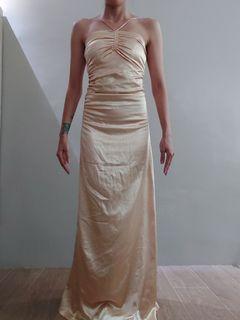 Satin Gold Long Halter Dress/ Gown