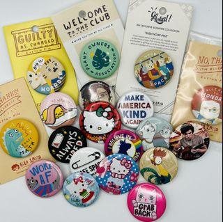 TAKE ALL - Button Pins Lot (20pcs) Shawn Mendes, Disney, Sanrio, Common Room pins, etc.