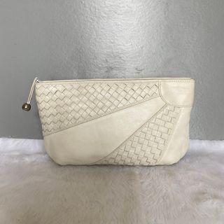 Three Star Japan White Ivory Woven Leather Clutch Bag