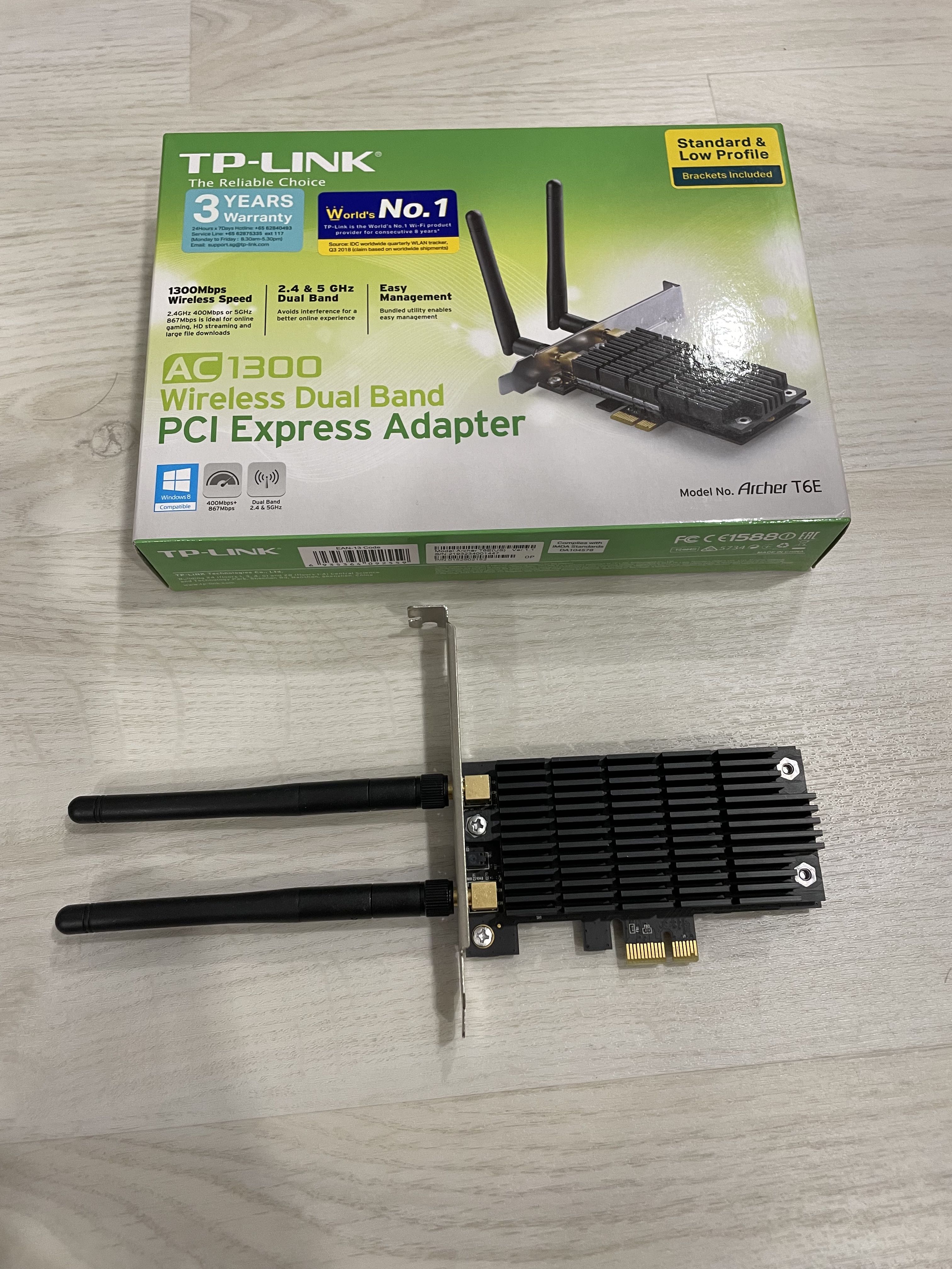 Tp-Link Archer T6E AC1300 wireless PCI-E wifi Adaptor, Computers & Tech ...