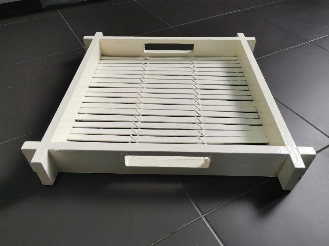 Wooden Bamboo Tray white painted