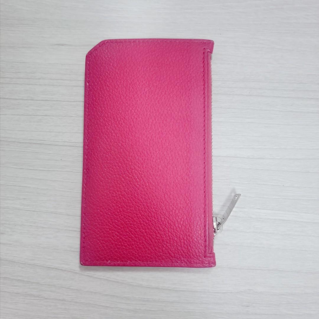YSL card holder leather hot pink