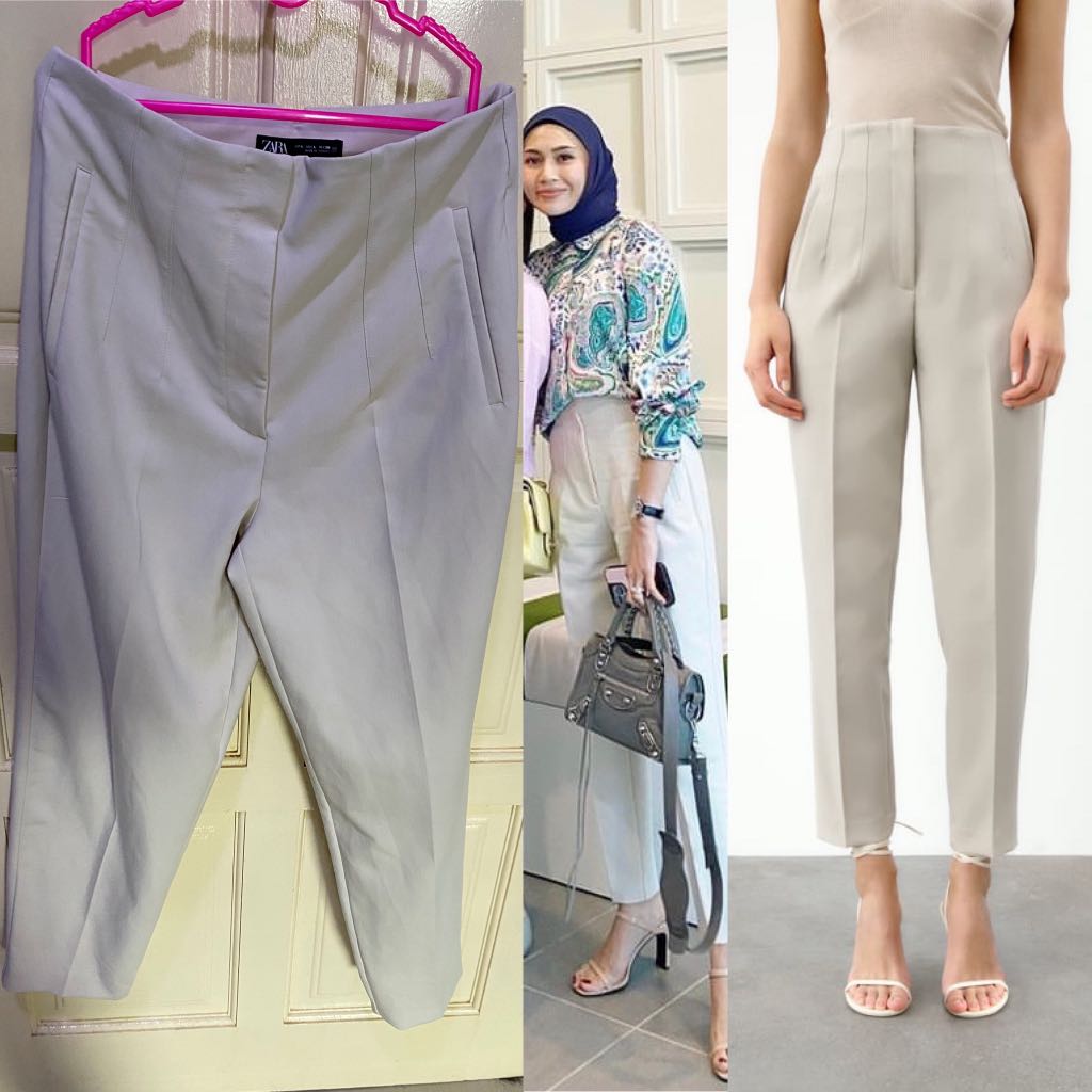 Zara original high waist trousers oyster white, Women's Fashion