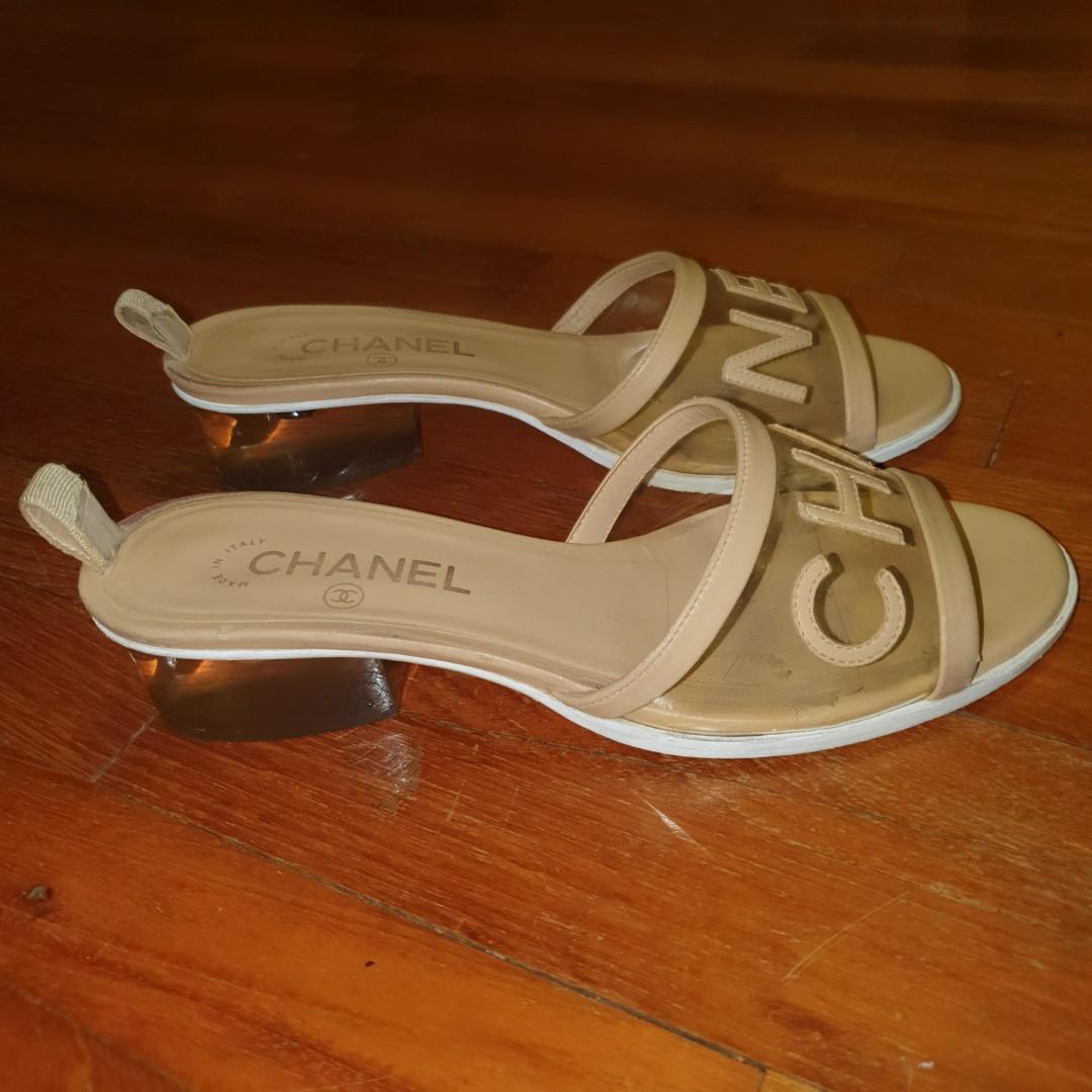 Chanel pvc and lambskin mules on sale