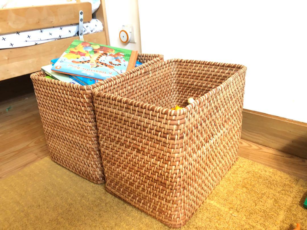 2x Muji cane baskets + 2x Ikea cane baskets, Furniture & Home Living