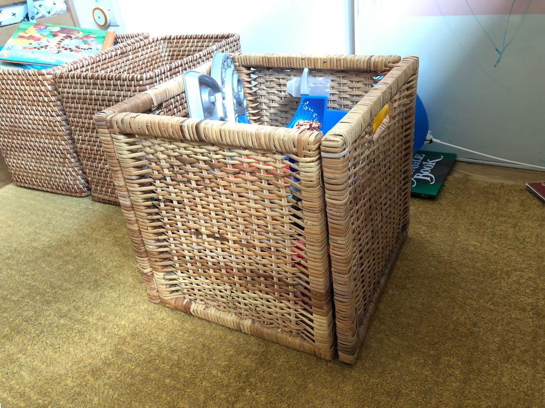 2x Muji cane baskets + 2x Ikea cane baskets, Furniture & Home Living
