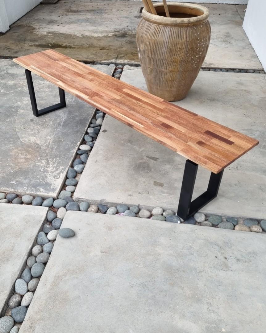 6ft Butcher Block Wooden Bench + Metal Legs / Bangku Kayu, Furniture