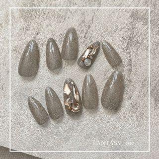 ｜微醺穿戴甲｜客製美甲 穿戴甲片 金色風暴 小紅書 日系美甲
