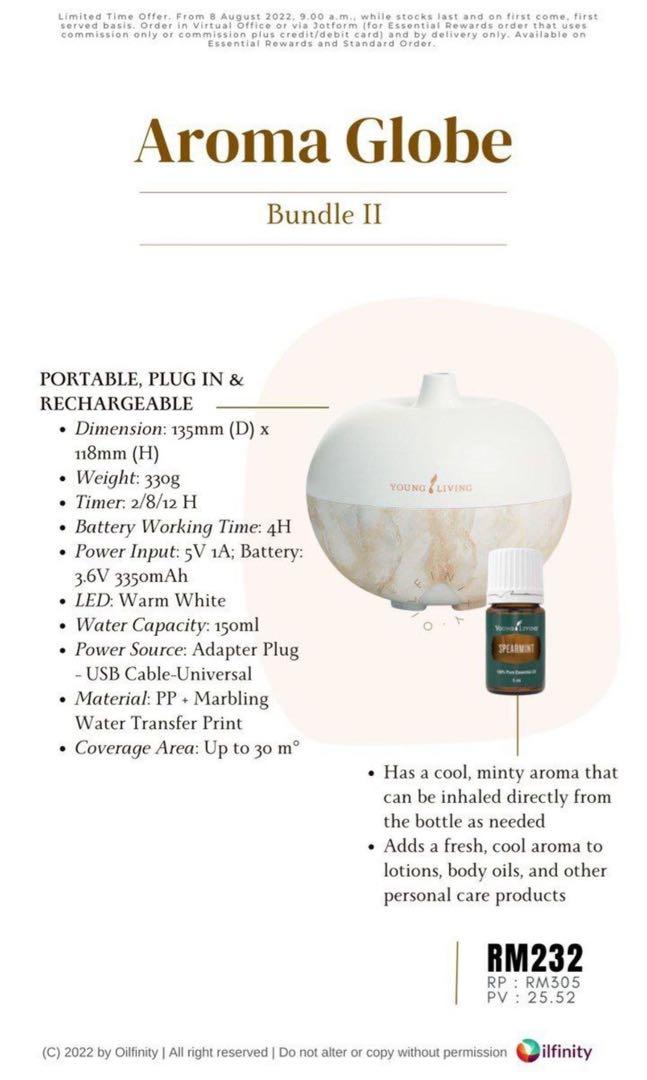 Aroma Globe Diffuser Young Living, Health & Nutrition, Medical Supplies