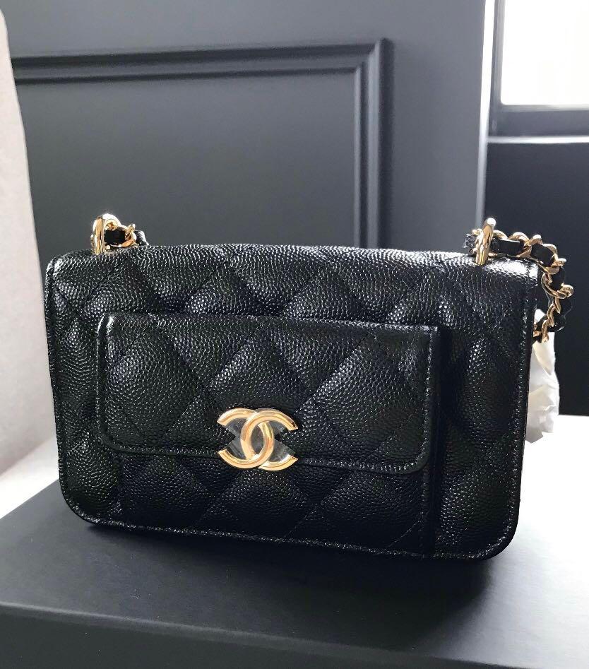 Authentic Chanel Black Caviar Clutch with Chain GHW Brand New