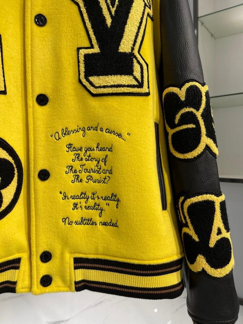 Embroidered Varsity Louis Vuitton Yellow and Black Leather Jacket - HJacket