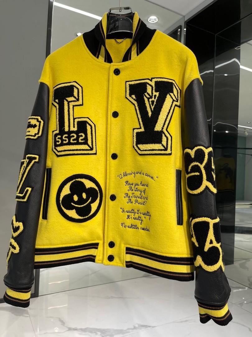 Embroidered Louis Vuitton Yellow and Black Leather Jacket