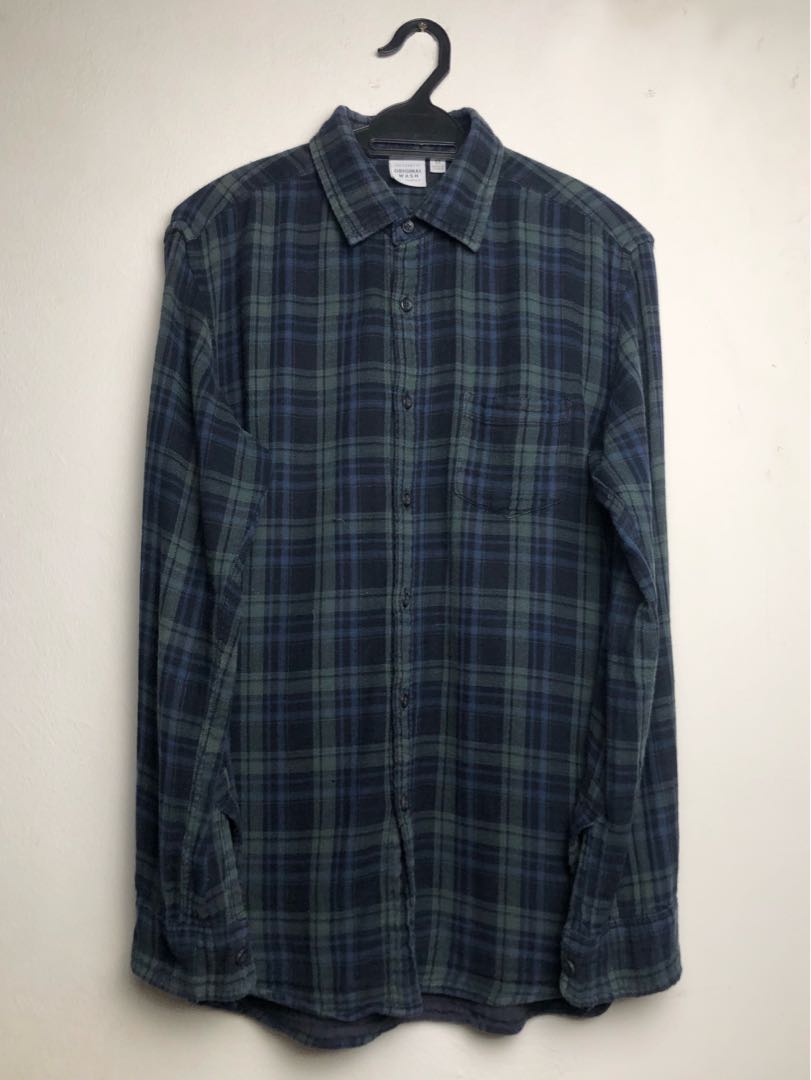 Authentic Original Wash black watch flannel shirt, Men's Fashion, Tops