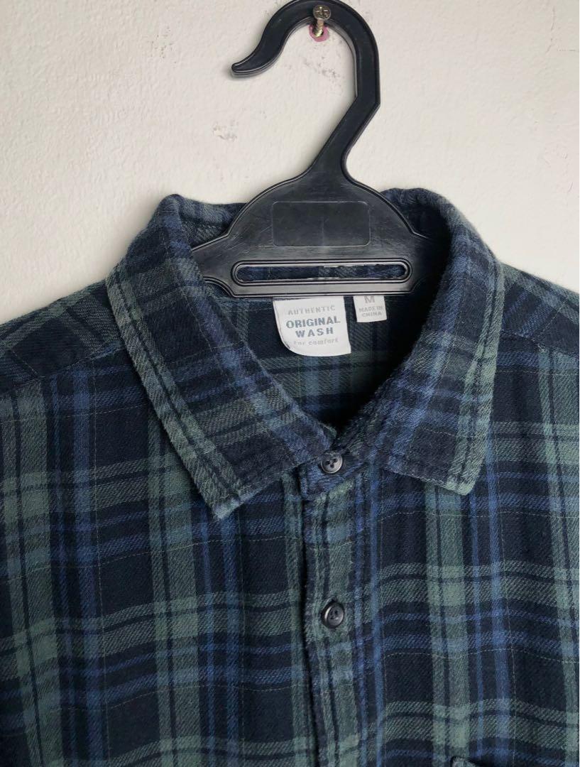 Authentic Original Wash black watch flannel shirt, Men's Fashion, Tops