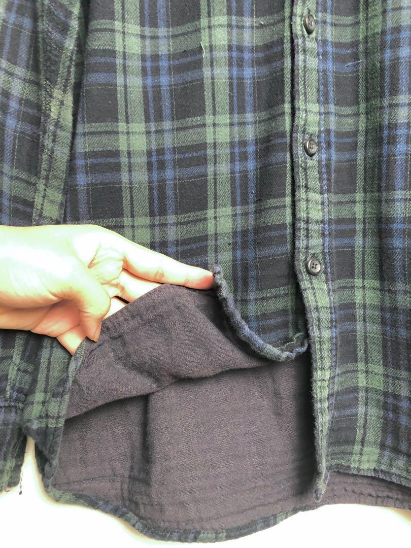 Authentic Original Wash black watch flannel shirt, Men's Fashion, Tops