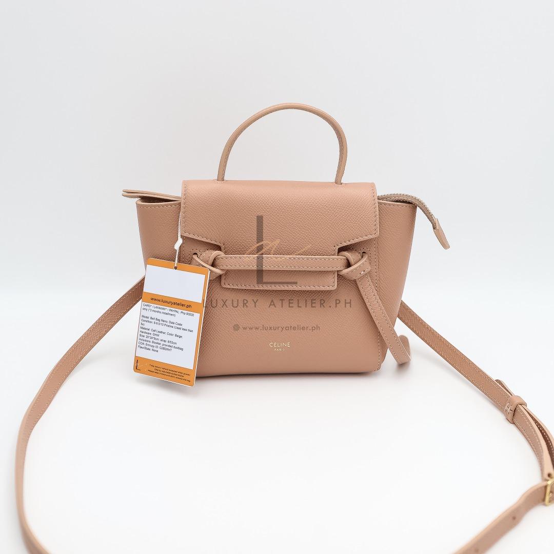 Celine Belt Bag Pico (Category: Luxury Bags & Wallets) located in Paranaque City. Submitted by luxuryatelier.ph (Listing ID 1176859003, Image 1). Description: Model: Belt Bag Pico; Date Code: - Condition: 9-9.5/10 Pristine (Used less than 5x) Material: Calf Leather; Color: Beige; Hardware: GHW Size: 20*24*9cm; strap: 8/53cm Inclusions: Booklet, provided dustbag COA: Entrupy ID: G2B2KHT Flaw/State: None CASH: Php 89,100 only CARD* / LAYAWAY* / PAY
