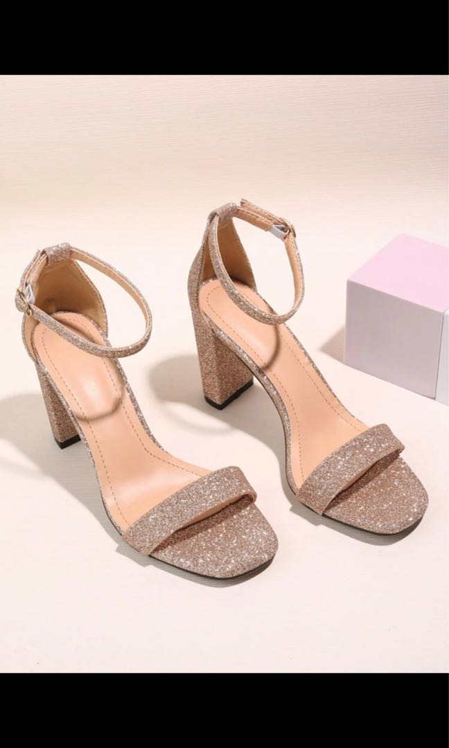 Champagne chunky heels on sale