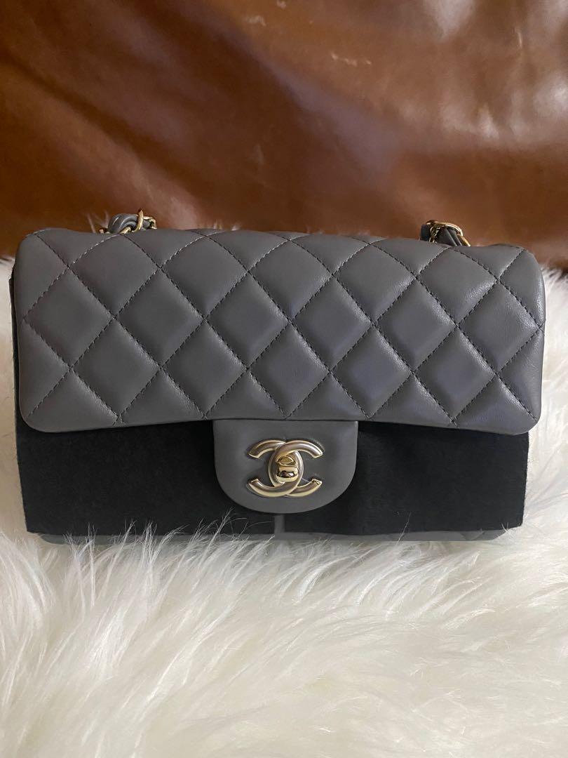 Chanel 22A mini rectangular dark grey flap, Luxury, Bags & Wallets