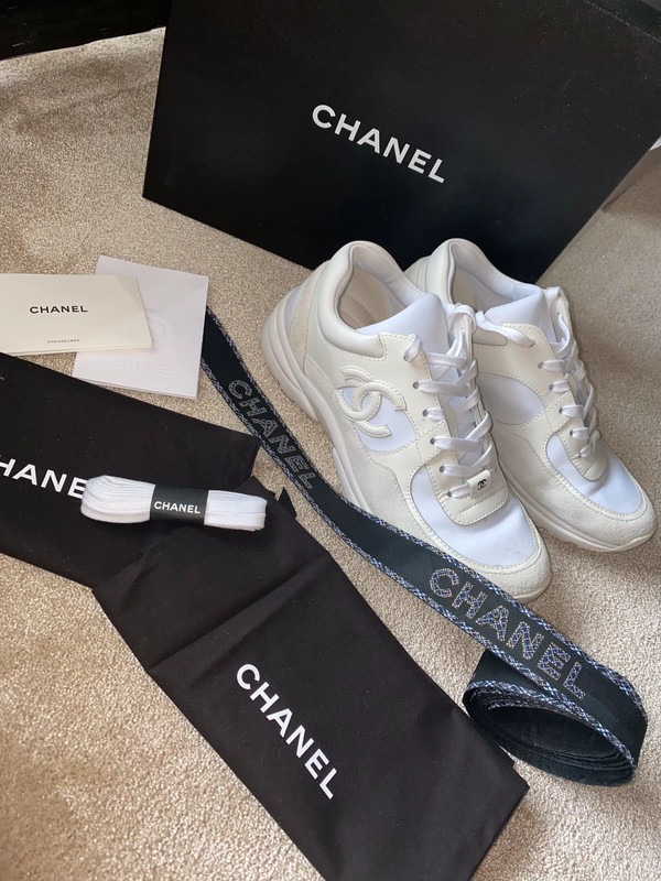 Chanel triple hot sale white trainers