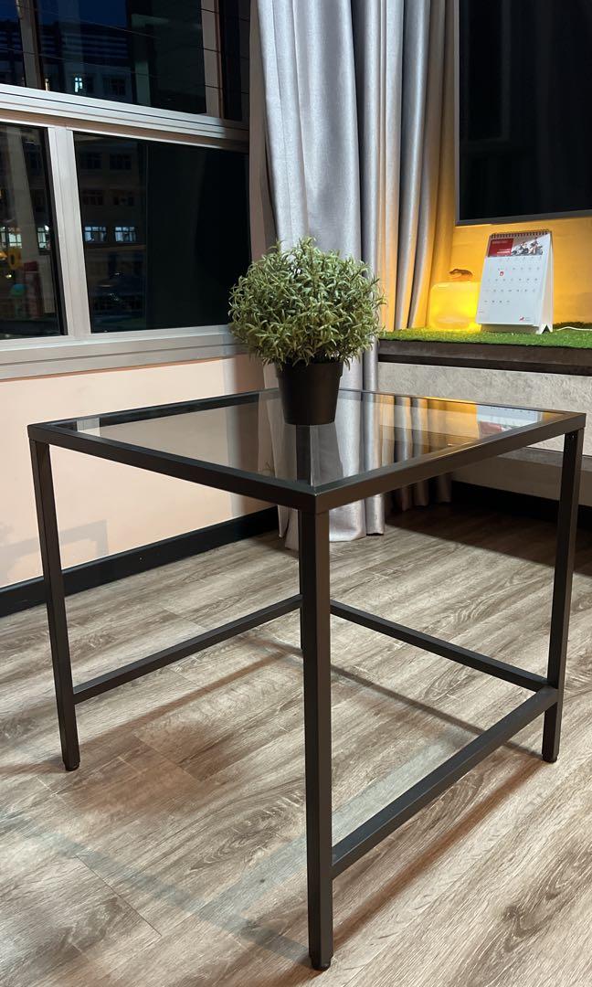 Coffee table / Black metal frame glass table, Furniture & Home Living