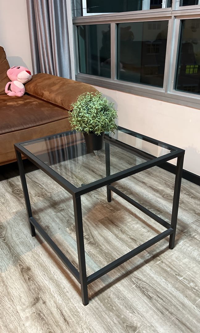 Coffee table / Black metal frame glass table, Furniture & Home Living