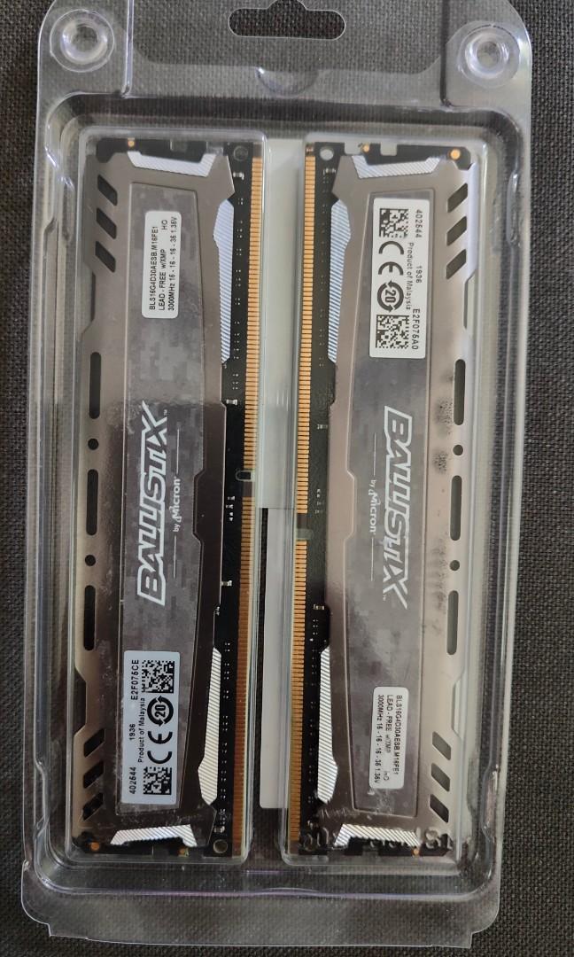 Crucial Ballistix Sport LT 3000 MHz DDR4 DRAM Desktop Gaming Memory Dual channel 32GB kit CL15 BLS16G4D30AESB Gray