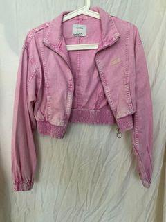 Denim Pink cropped zip street jacket