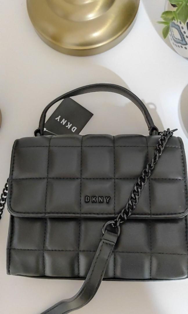 DKNY Queenie Black Quilted Crossbody Purse, Women's Fashion, Bags